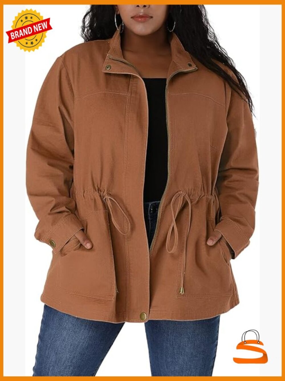Plus Size Anorak Jacket Lightweight Utility Drawstring Waist Casual Outfits